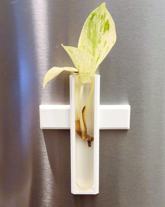 Decorative Magnetic Cross Planter with Glass Insert