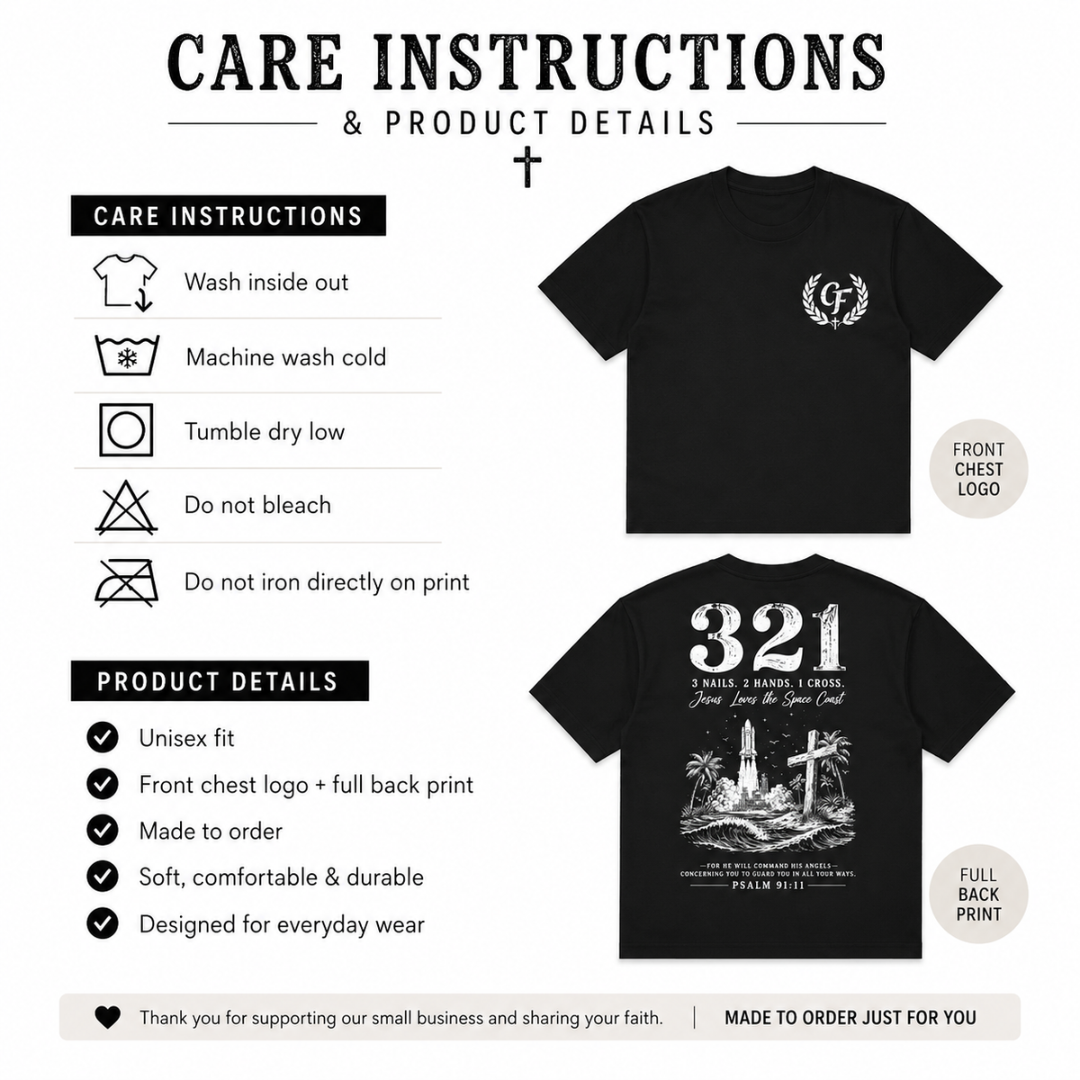 3 Nails 2 Hands 1 Cross Christian Space Coast T-Shirt