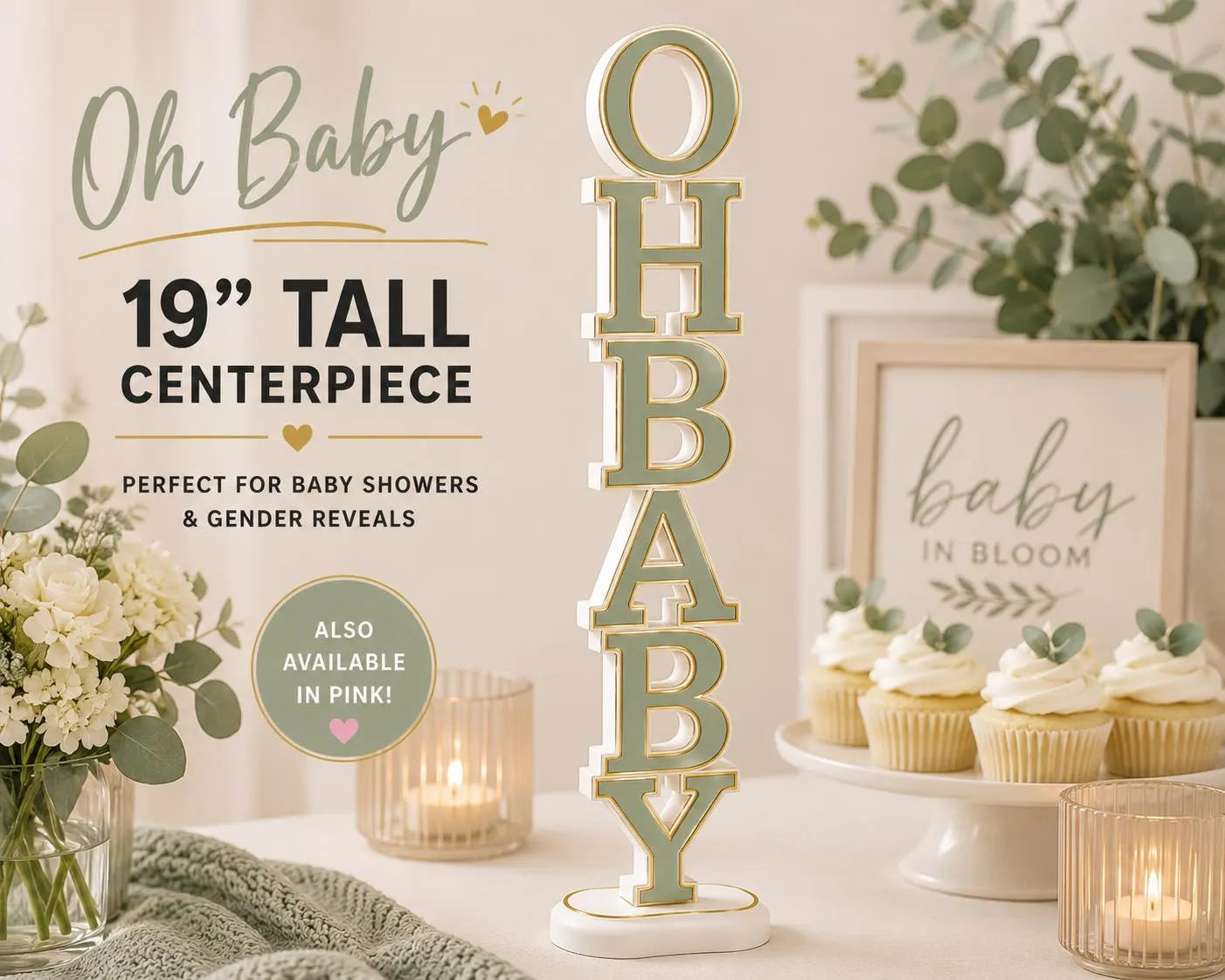 Oh Baby Centerpiece | Baby Shower Centerpiece Decor | 19 Inch Table Centerpiece | Gender Reveal Decoration | Oh Baby Sign