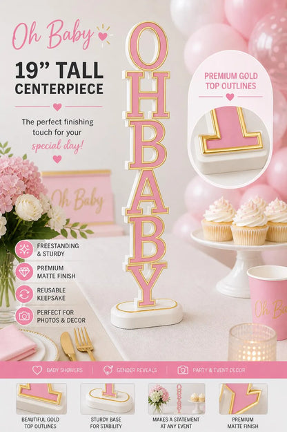 Oh Baby Centerpiece | Baby Shower Centerpiece Decor | 19 Inch Table Centerpiece | Gender Reveal Decoration | Oh Baby Sign