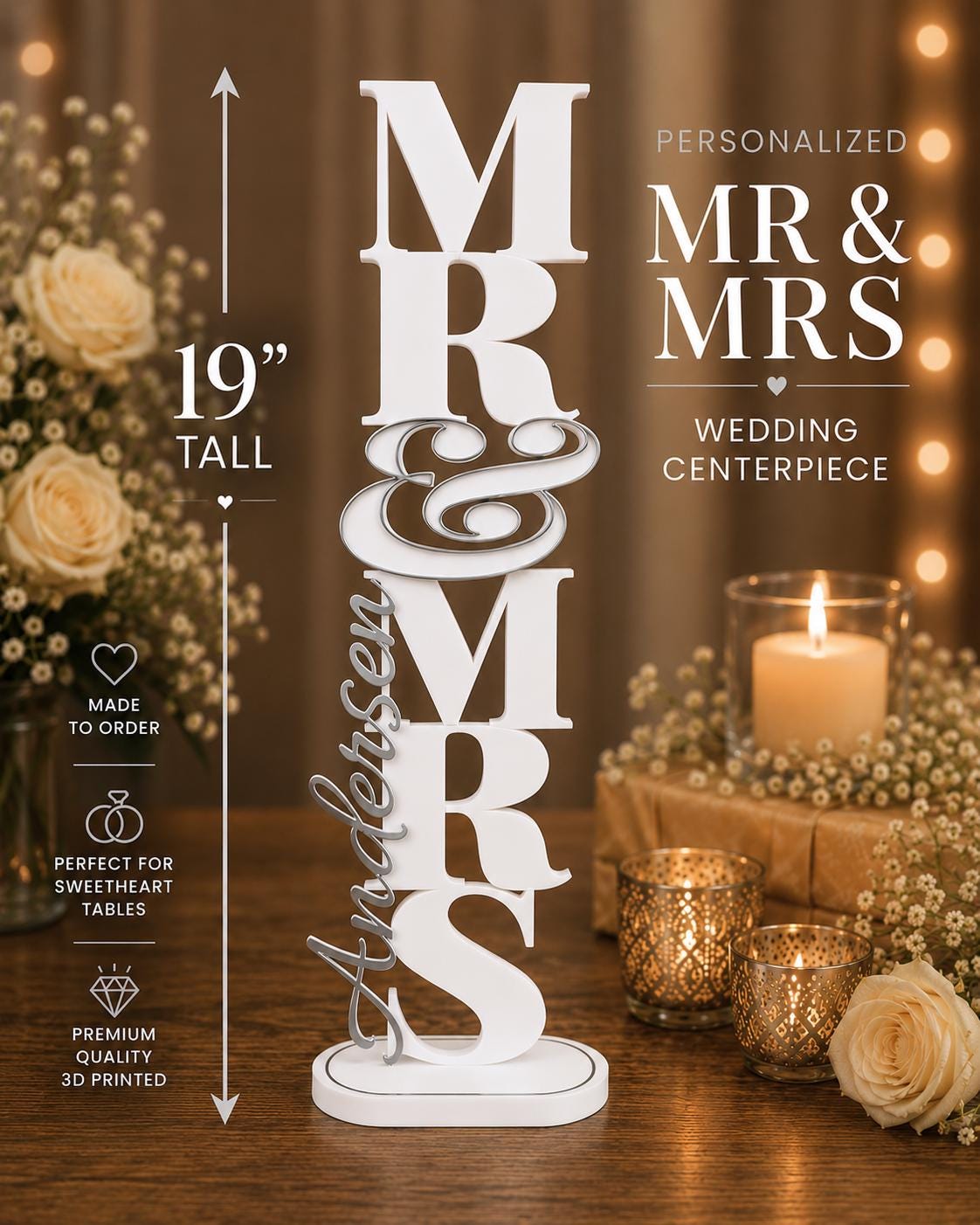 Personalized Mr. & Mrs. Wedding Centerpiece