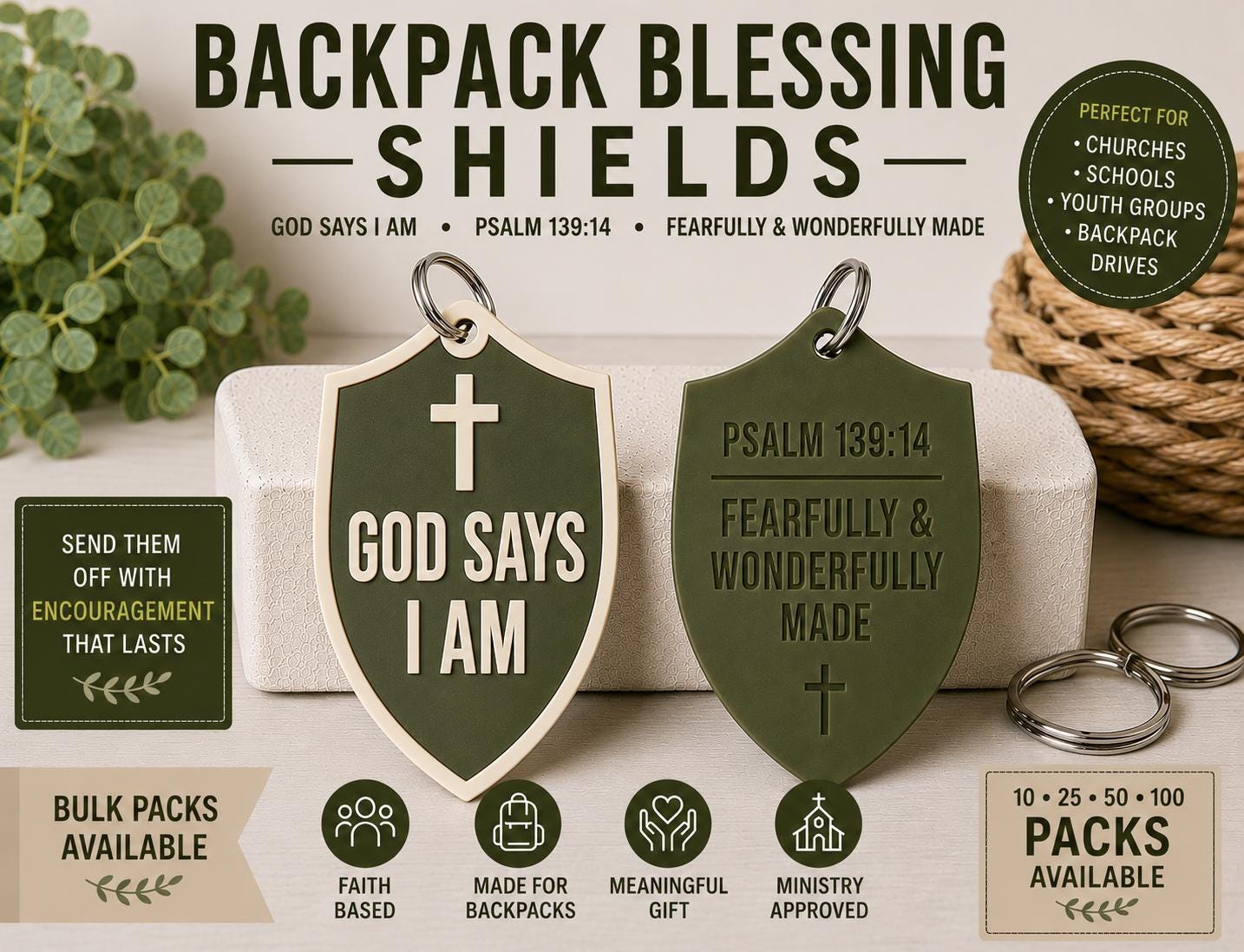 "God Says I Am" Backpack Blessing Tag - Bulk Church Packs