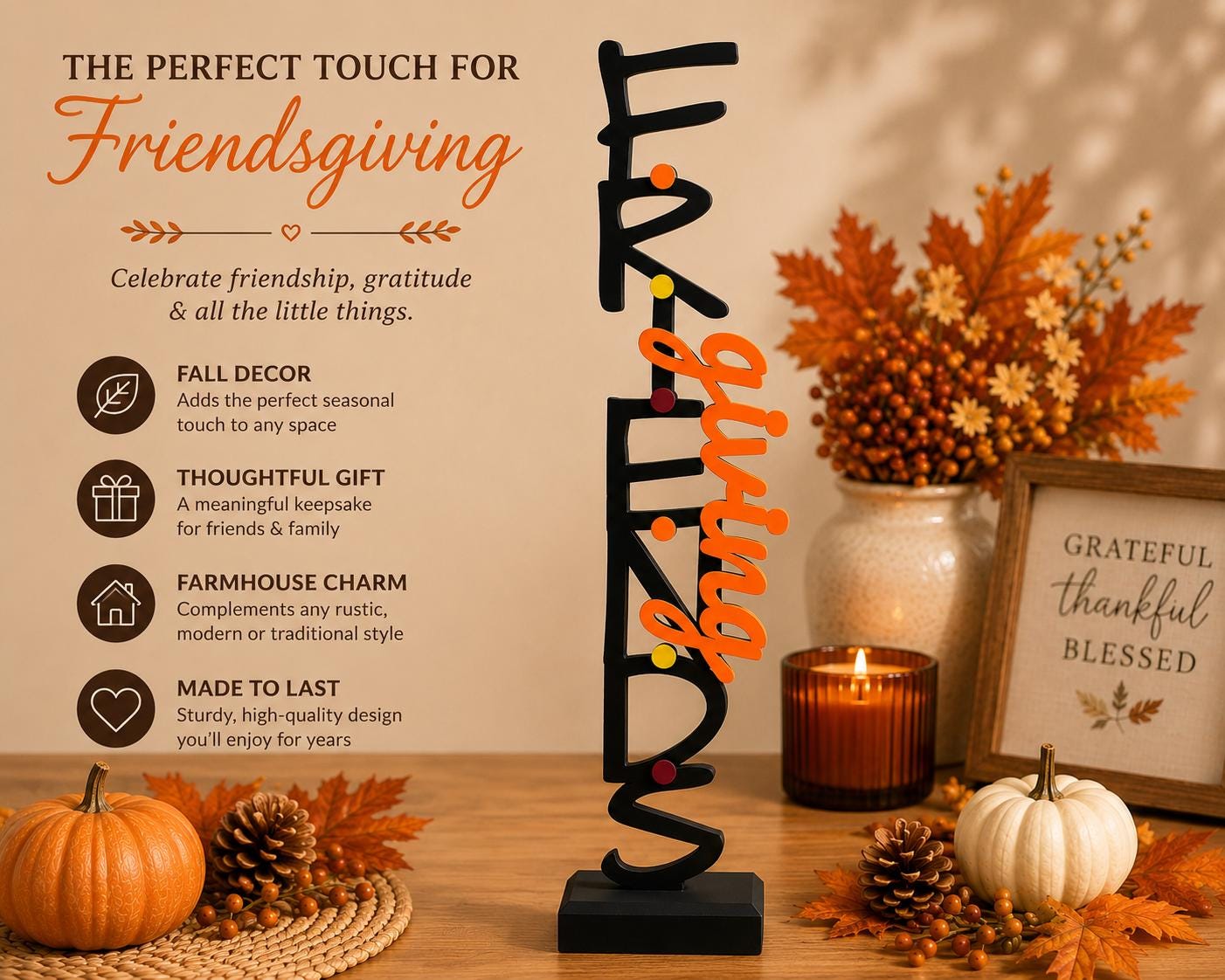 Friendsgiving Centerpiece 19 Inch Thanksgiving Table Decor