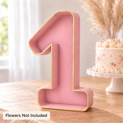 First Birthday Decorations, Fillable Flower ONE Number Frame, 9 Inch Cake Smash Photo Prop, Wildflower 1st Birthday Centerpiece Decor