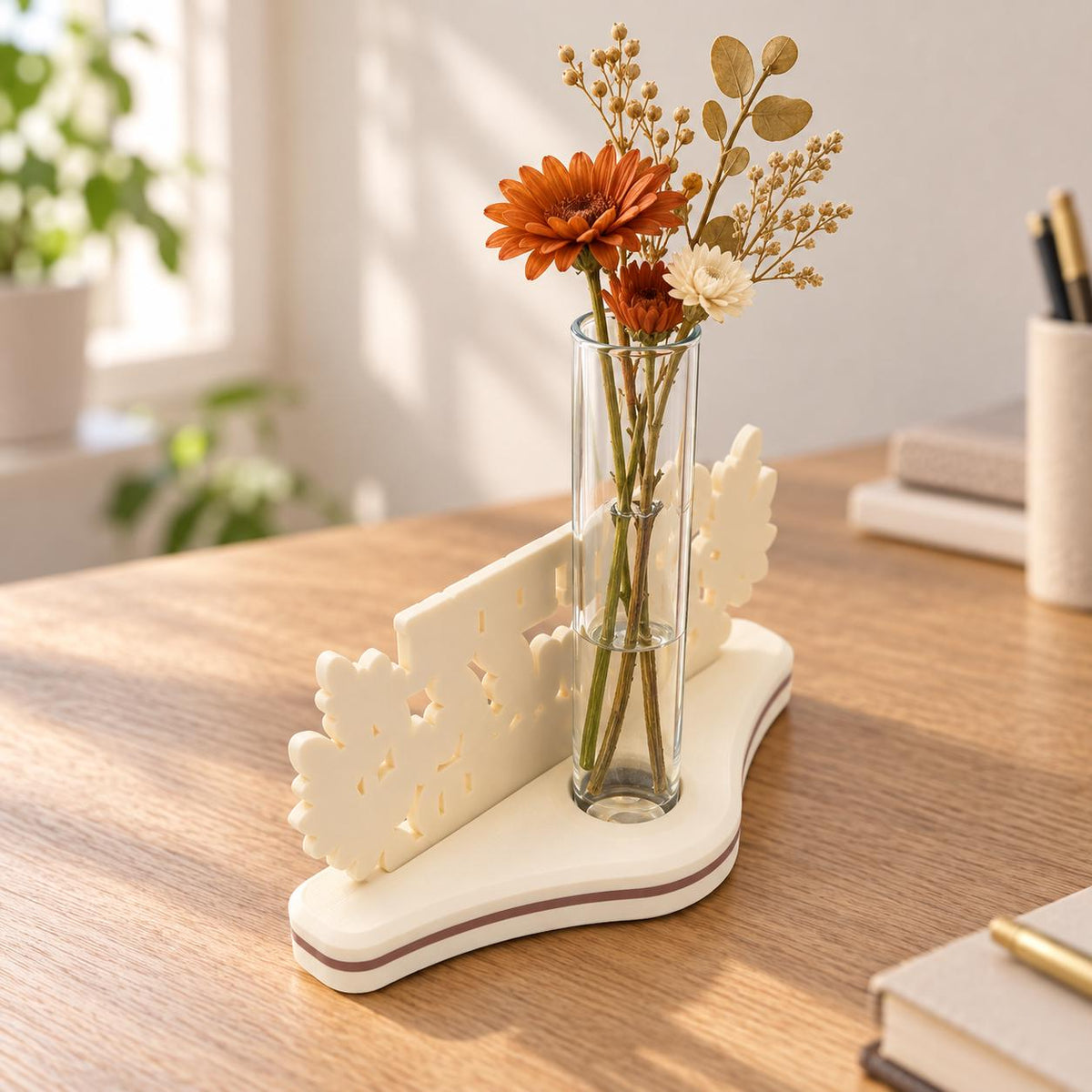 Fall Decor Bud Vase: Grateful Thankful Blessed Sign, Interchangeable Thanksgiving Decor for Desk, Shelf or Mantel