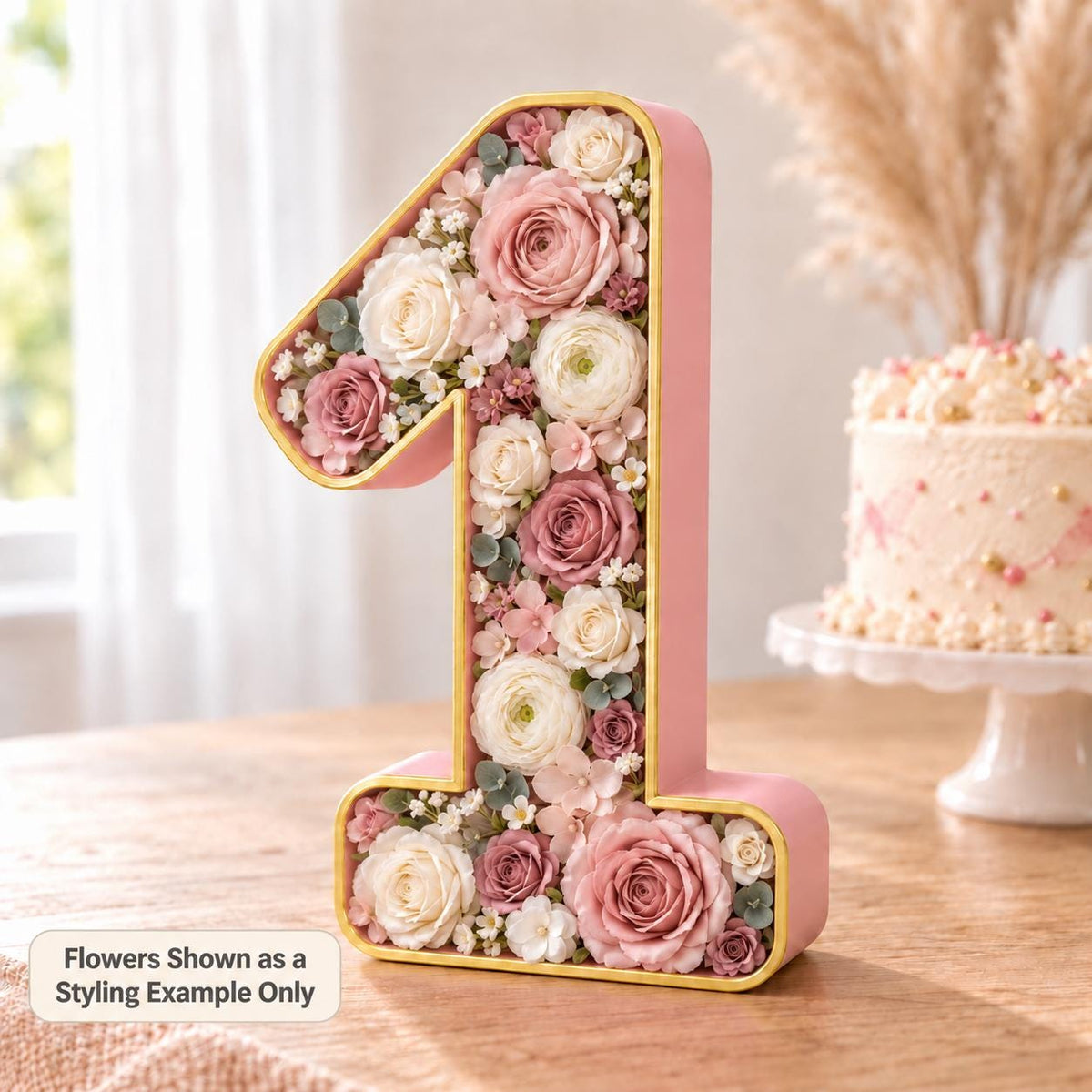 First Birthday Decorations, Fillable Flower ONE Number Frame, 9 Inch Cake Smash Photo Prop, Wildflower 1st Birthday Centerpiece Decor